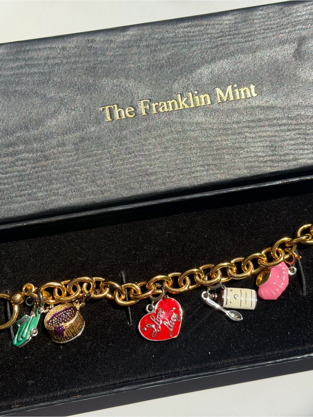 I Love Lucy Franklin Mint Charm Bracelet 24k Gold Plated Sterling Silver Rare